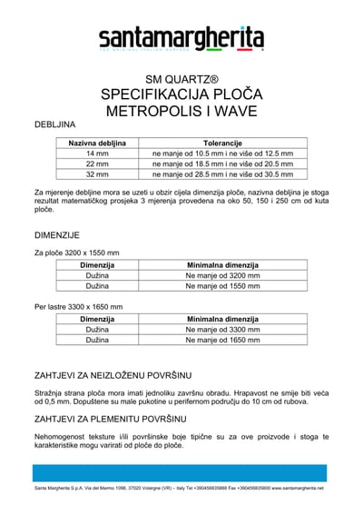 Specifikacija ploča Metropolis i Wave