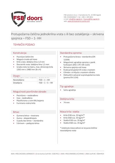 Puna čelična jednokrilna vrata - skrivena spojnica