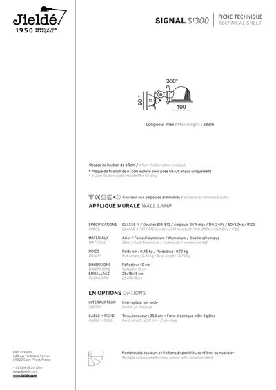 SIGNAL SI300 zglobna zidna svjetiljka tehnički list
