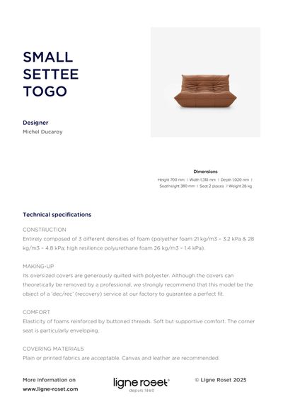 Togo mala sofa tehnički list