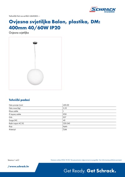 Balon ovjesna svjetiljka