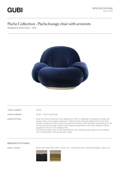 Pacha fotelja sa naslonima za ruke tehnički list