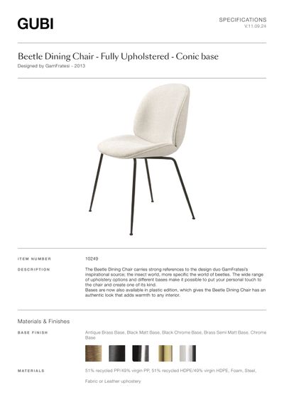 Beetle blagovaonska stolica tehnički list