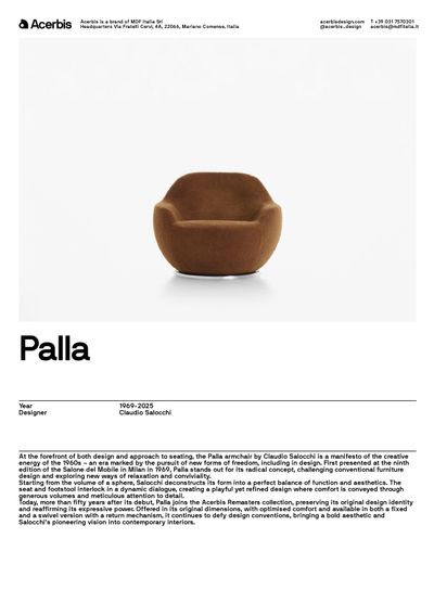 Palla fotelja tehnički list