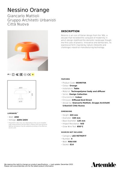 Nessino lampa tehnički list