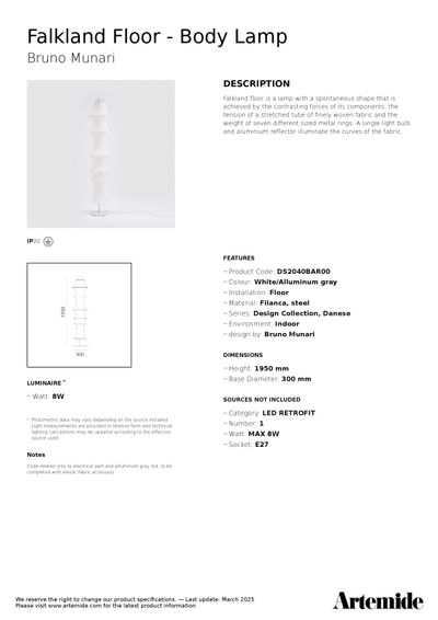 Falkland podna lampa tehničkli list