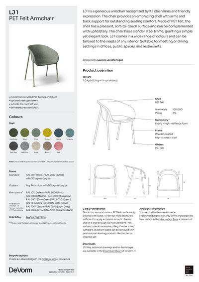 LJ 1 PET Felt fotelja tehnički list