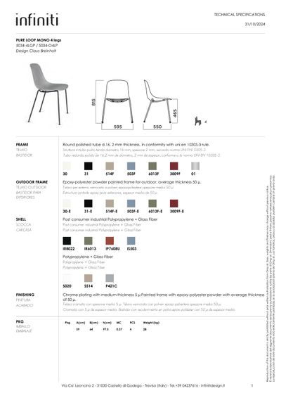 Pure Loop Mono 4 Legs stolica tehnički list