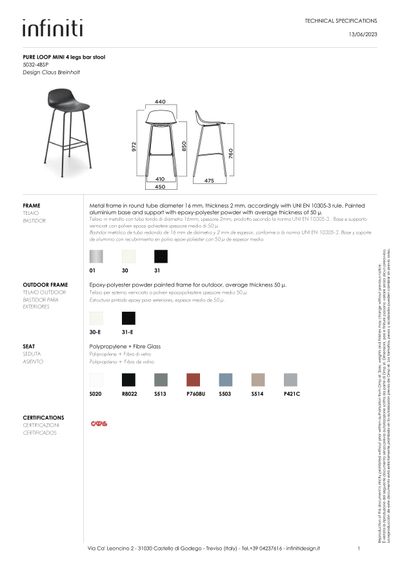 Pure Loop Mini 4 Leg barska stolica tehnički list