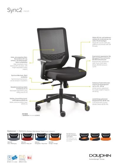 Uredska stolica To-Sync comfort tehničke specifikacije