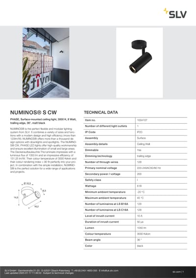 NUMINOS® S CW tehnički list