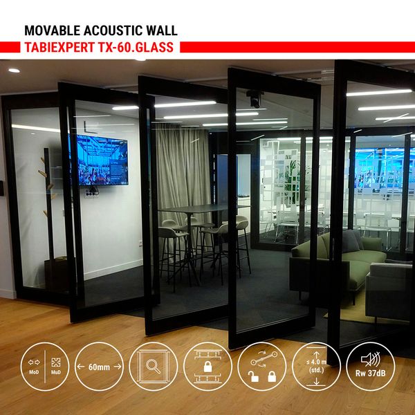 Pokretna akustična staklena pregrada TX-60.GLASS - Pokretne akustične pregrade - 1555